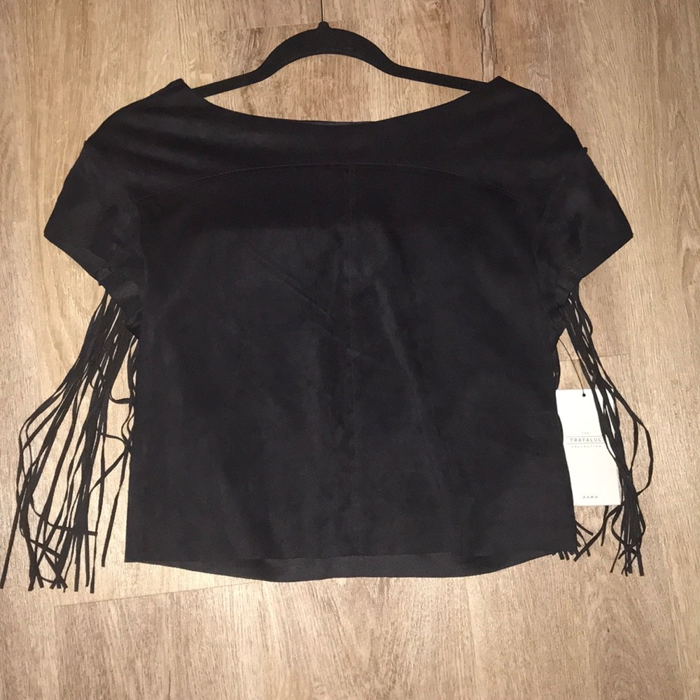 Zara Faux Suede Fringe Crop Top